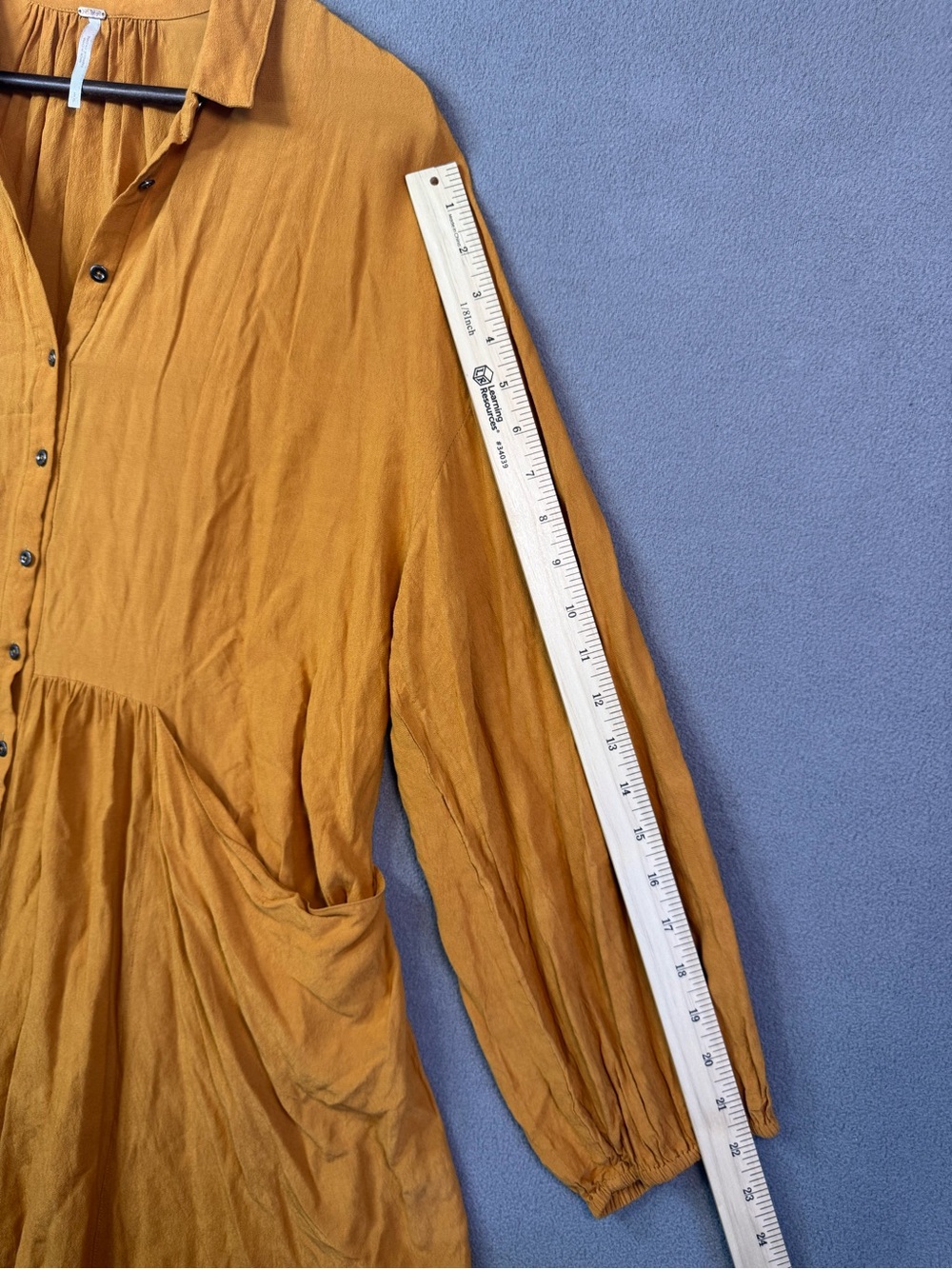 Free People Boho Mustard Yellow Gathered Waist Front Pocket Tunic Dress, S - Picture 6 of 14